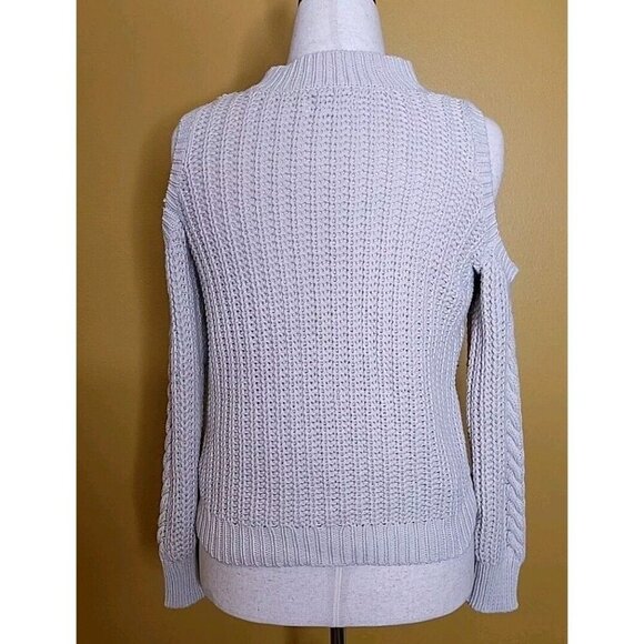 Aeropostale Womens Ivory Tan Cold Shoulder Open Knit Sweater Medium Mock Neck - Picture 4 of 11